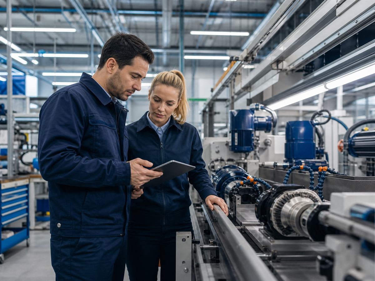 Professionals inspecting production inside a modern factory